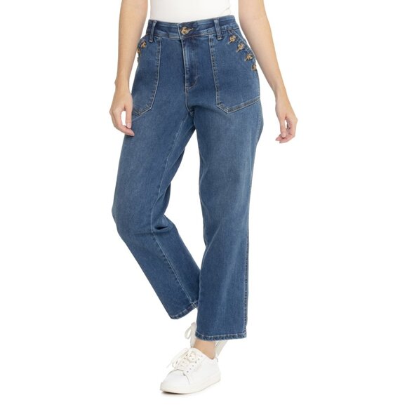 ***Democracy AbSolution Buttoned Patch Pocket Boyfriend Jeans- High Rise***